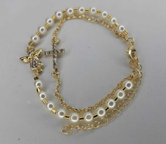 PULSEIRA PEROLA ANJO E CRUZ STRASS DOURADO REF.PS272 - comprar online