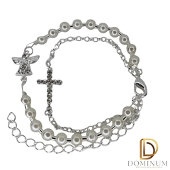 PULSEIRA PEROLA ANJO E CRUZ STRASS PRATA REF.PS273