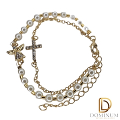 PULSEIRA PEROLA ANJO E CRUZ STRASS DOURADO REF.PS272