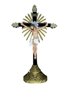 CRUCIFIXO MESA 57CM BASE OURO VELHO PVC RD4822