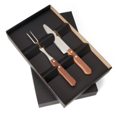 Kit Churrasco Tábua + Faca e Garfo em Inox - Boomerang Brindes