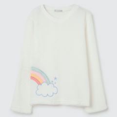 Pijama Infantil Menina Longo Estampado Em Fleece - Off White - comprar online