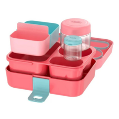 Lancheira Thermos Com 8 Peças Bpa Free Bento Box Coral - Coisas de Bebê