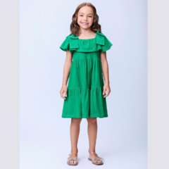 Vestido Infantil Verde com Babados Momi