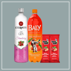 Combo Gin Eternity Strawberry + Baly Morango c/ Pêssego + 2 Gelos de Coco