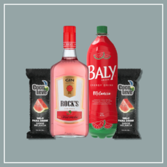 Combo Gin Rocks Melancia + Baly Melancia 2L + 2 Gelos de Coco