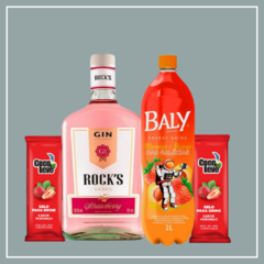 Combo Gin Rocks Strawberry + Baly Morango c/ Pêssego 2L + 2 Gelos de Coco