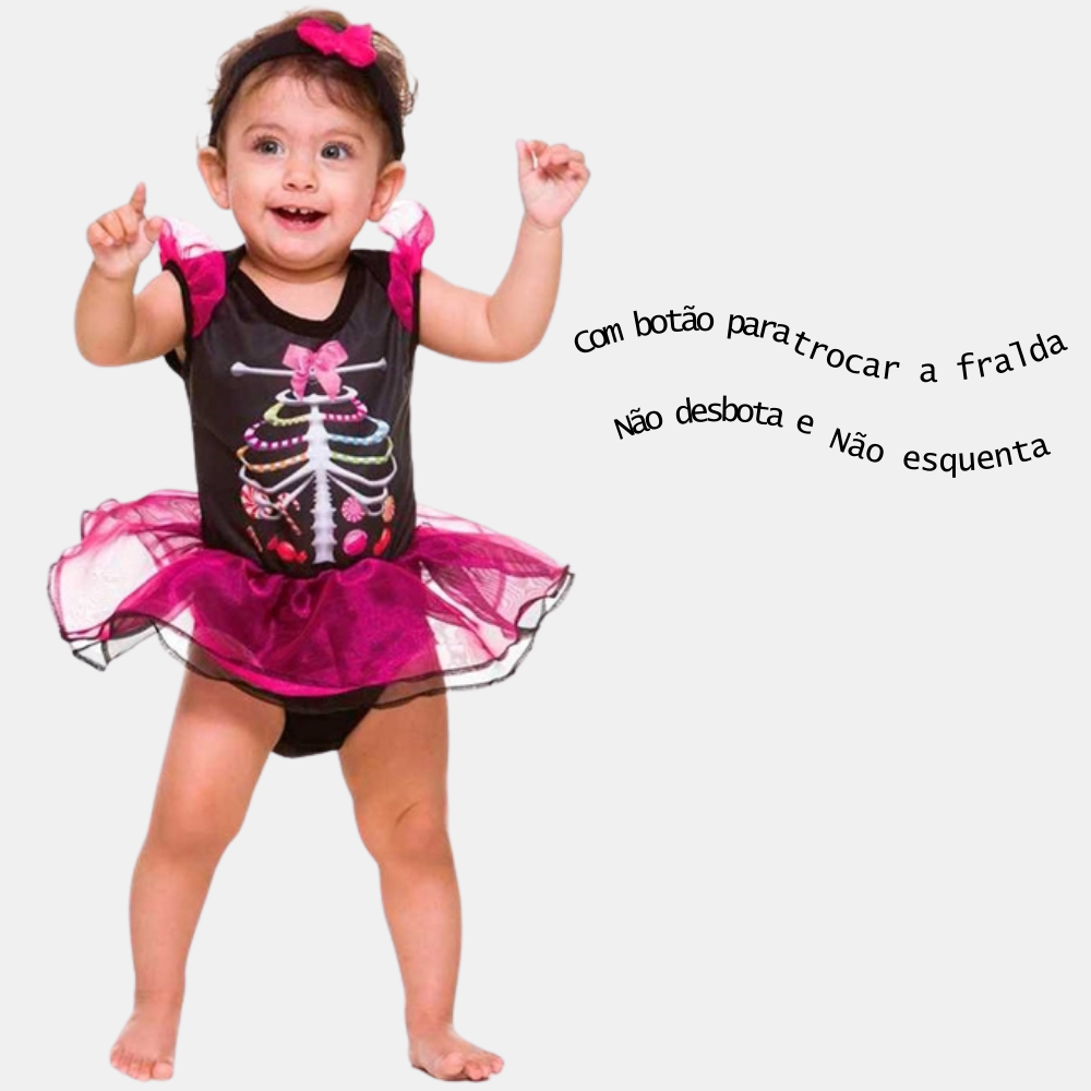 Fantasia de Caveira Mexicana Bebe Feminino de Halloween