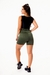 Conjunto Fitness Feminino Short Verde Militar Cintura Alta e Cropped Regata com Detalhes Pretoe Branco - comprar online