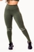 Calça Legging com Detalhes em Vivo Branco Cintura Alta Fitness Academia Verde Militar