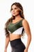 Top Cropped Fitness Academia Verde Militar com Branco Regata - Keise Fashion - Descubra estilo único na Keise Fashion! Moda feminina, praia e fitness exclusivos. 