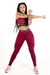 Conjunto Fitness Calça Legging Cintura Alta + Cropped Alcinha Marsala com Elásticos