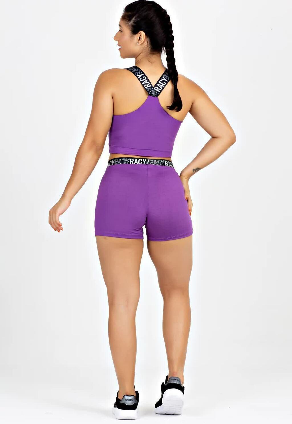 Conjunto Feminino Fitness Cropped Sustentação + Short Legging Roxo