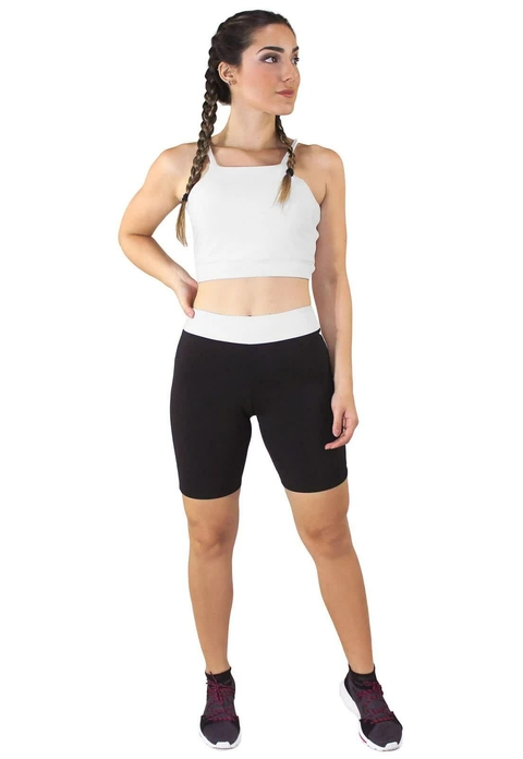 Conjunto Fitness Feminino Short Saia Preto Cintura Alta e Cropped Um Ombro  Só Preto com Verde Academia REF: CSV15