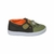 Tênis infantil masculino slip on jacaré com luzinha LED na cor verde e detalhes em laranja.