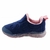 Tênis de luzinha Ortopé infantil masculino, cor azul marinho com detalhes em rosa, modelo slip-on.