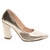 Scarpin Salto Grosso Alto Bico Fino Dourado Feminino Casual