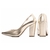 Scarpin Salto Grosso Alto Bico Fino Dourado Feminino Casual - comprar online