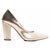 Scarpin Salto Grosso Alto Bico Fino Dourado Feminino Casual - loja online