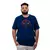 Camiseta masculina plus size azul com estampa de Deadpool e garras do Wolverine.