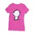 Camisa feminina baby look rosa com estampa de personagem usando fones de ouvido.