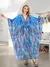 Kaftan Reto com Renda Azul Boho Decote em V e Manga Curta