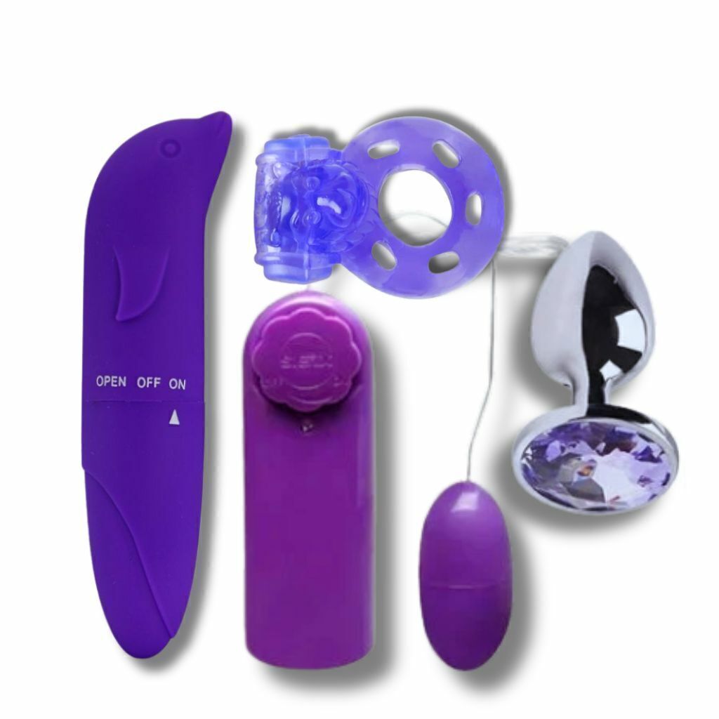 Kit Vibradores Femininos Ponto G Golfinho + Vibradores Bullet com Controle  + Plug Anal Aço Inox