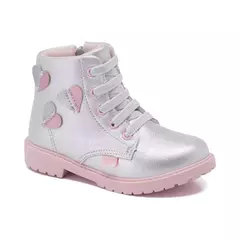 Bota Klin Infantil Menina Rock Mini Corações Prata/Rosa