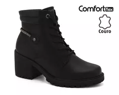 Bota Coturno Comfortflex Couro Floter Soft Preto