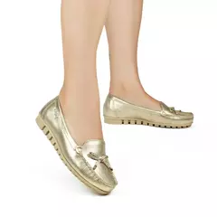 Mocassim Bottero Roma Dourado Couro Metalizado Elegante - comprar online