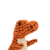 Pelúcia de dinossauro Rex em tons de laranja, com textura macia e detalhes em beige.