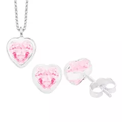 Conjunto Coração Zircônia Rosa