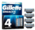 Cartucho de rastrillo Gillette Mach3 con 3 Hojas para rasurar al ras 4 Uds