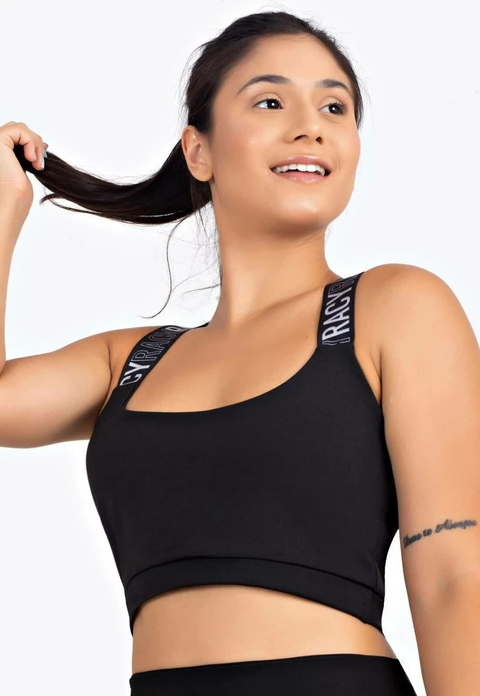 Top Cropped Fitness Academia Preto com Branco REF: SV34 - Racy Modas