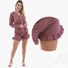 Pijama Americano Manga longa com short Cor Vinho na internet