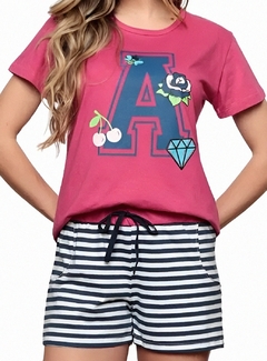 Pijama Shortdoll de Algodão Short listrado blusa Pinky Ref: 1529 - comprar online