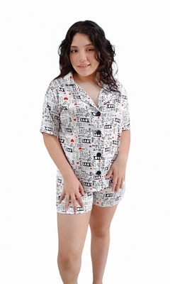 Pijama Americano de Cetim Cor Branca Love - loja online