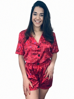 Pijama Americano de Cetim Cor Vermelha Love - loja online