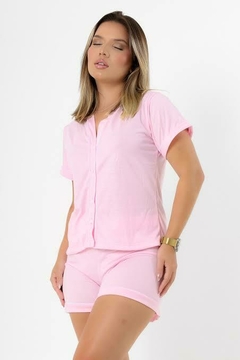 Pijama Americano sem gola Algodão Cor Rosa