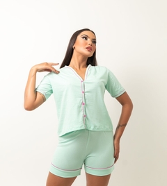 Pijama Americano sem gola Algodão Cor verde agua - comprar online