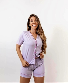 Pijama Americano sem gola Algodão Cor Roxo - loja online