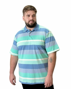 Gola Polo PlusSize Listrado Azul turqueza com Bolso