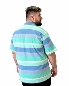 Gola Polo PlusSize Listrado Azul turqueza com Bolso na internet