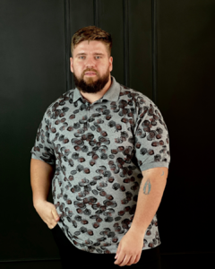 Gola Polo PlusSize Pique Cinza Estampado - comprar online