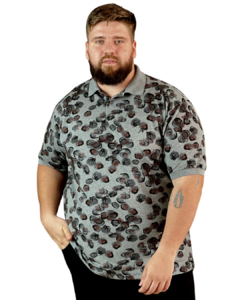 Gola Polo PlusSize Pique Cinza Estampado