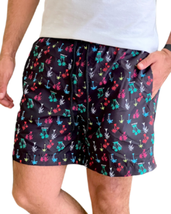 Bermuda de Tactel Estampa Exclusiva Floral Preto