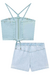 Conjunto de Top Cropped e Short Saia em Jeans Bellini com Elastano Vic&Vicky - loja online