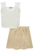 Conjunto de Blusa Boxy em Ribana Power e Saia em Plissado Dourado Vic&Vicky - Joana Maria Moda Infantojuvenil