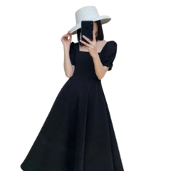 Vestido elegante quadrado preto-Nelule