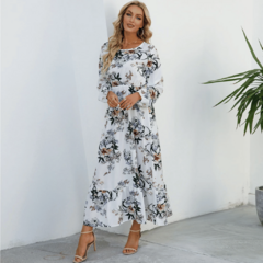 Vestido maxi floral boêmio feminino cintura alta - nelule - comprar online